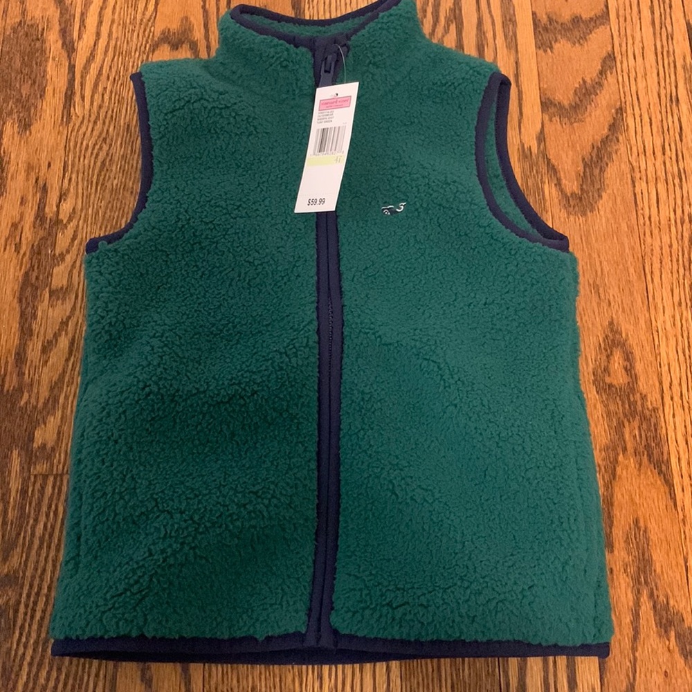 NWT Vineyard Vines Sherpa Vest Green and Navy Size 4T